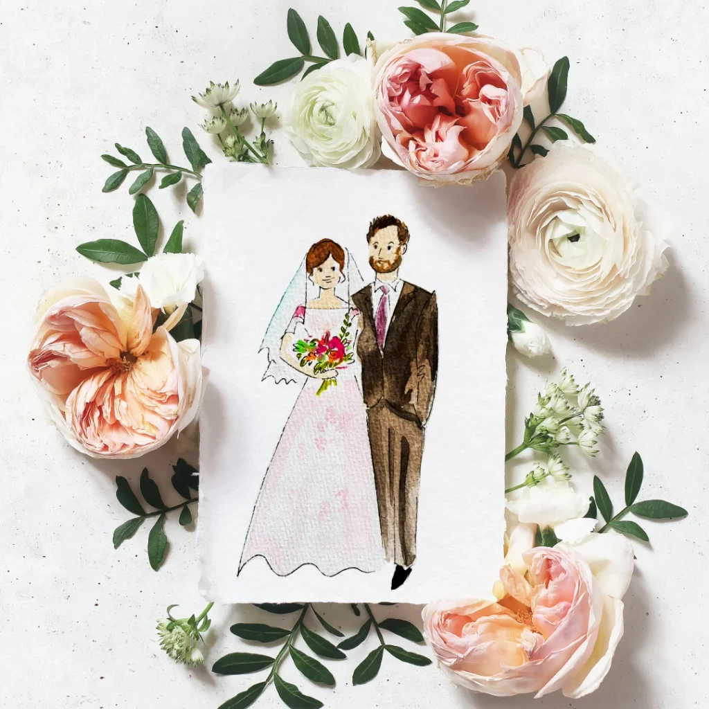 atercolor portraits of wedding guests painted live by Bella.
